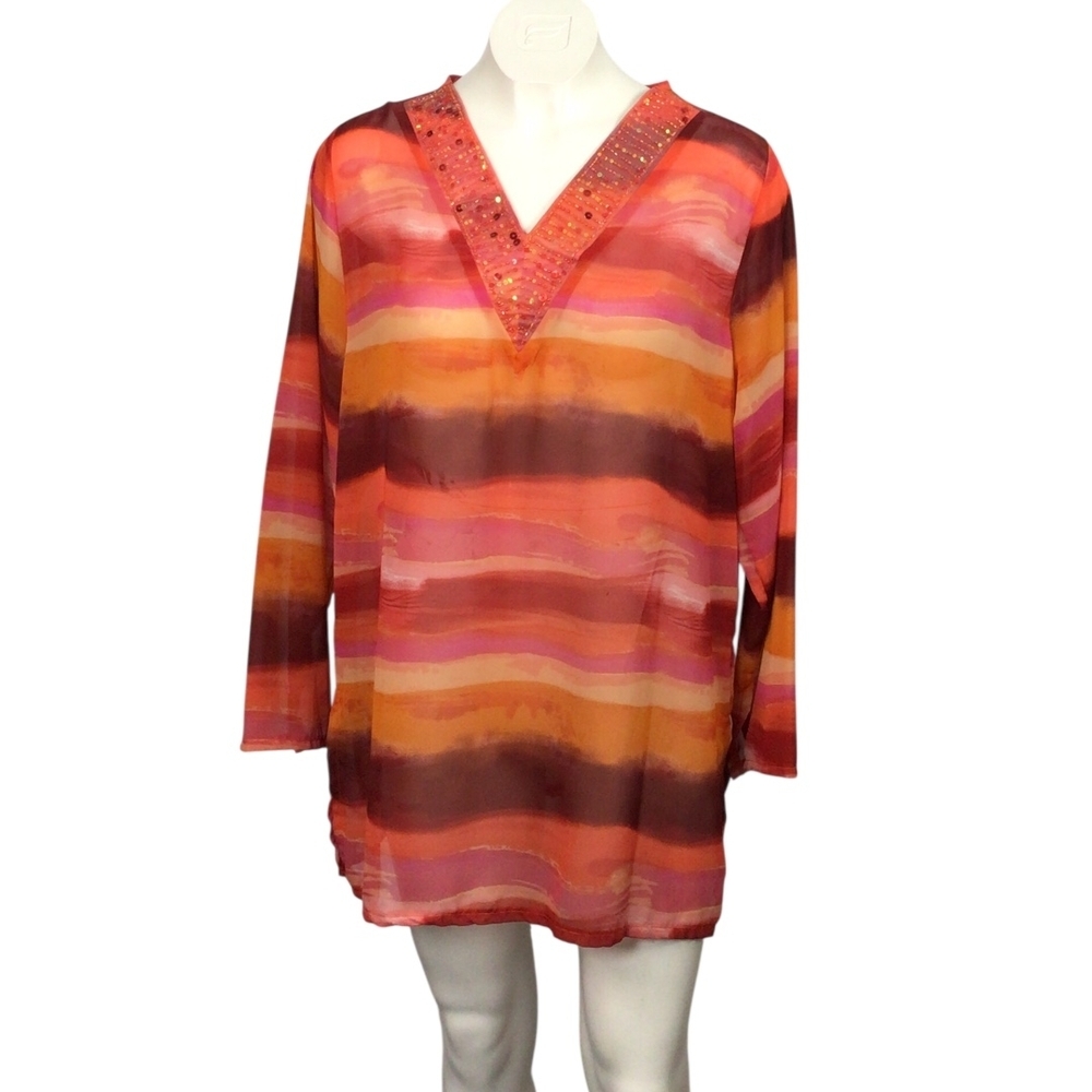 Claudia D. V-Neck Striped Tunic EUC Size  Large